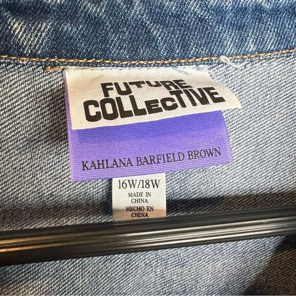 Future Collective Kahlana Barfield Brown Puff Sleeve Denim Dress Size 16W/18W - Picture 8 of 11